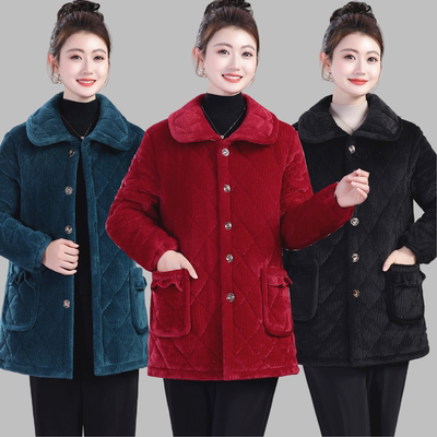 妈妈棉衣加绒棉服宽松加厚罩衣