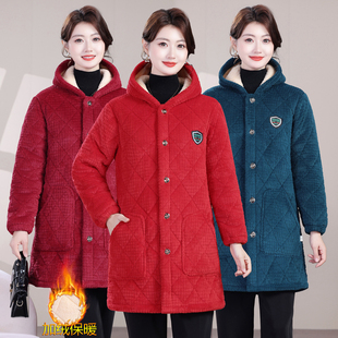 棉袄大码 保暖耐脏中长款 宽松棉衣防寒外套 加绒加厚罩衣女新款 冬季