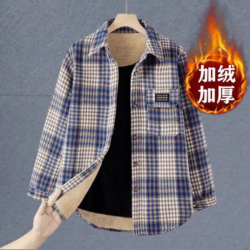 秋冬女式纯棉加绒加厚衬衫保暖外套休闲宽松加厚磨毛棉毛呢衬衣女