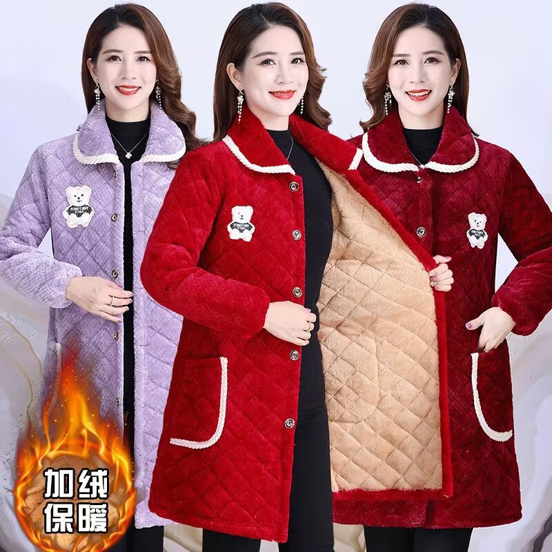 羽绒棉中长款宽松法兰绒罩衣加厚