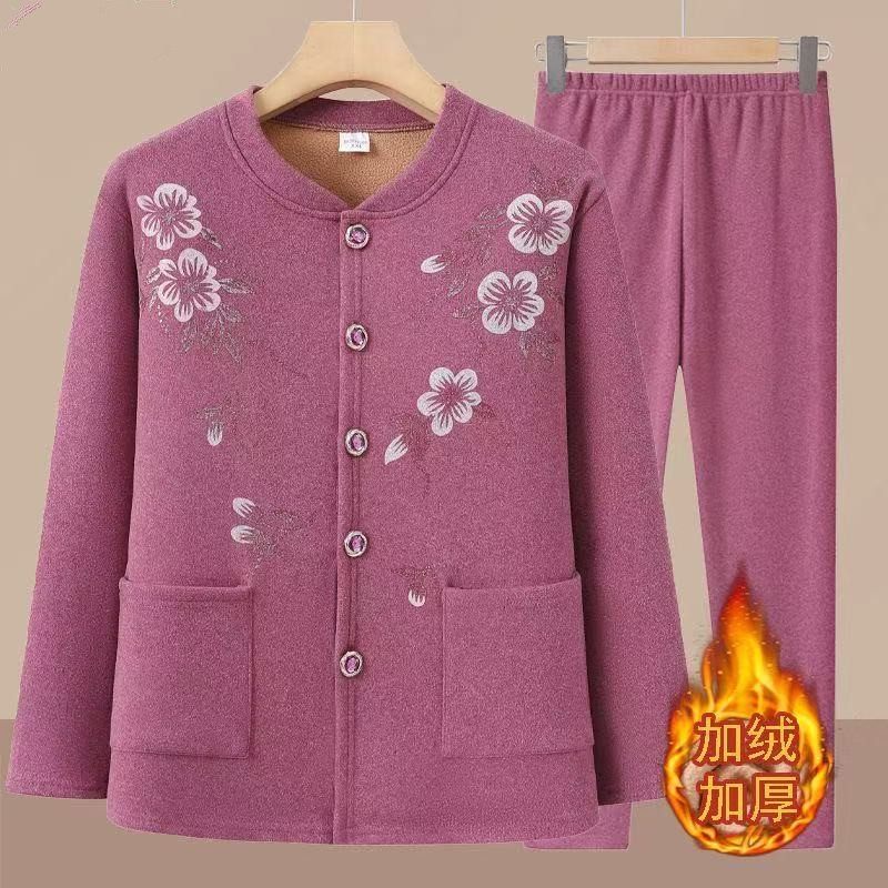 中老年人德绒棉保暖内衣加绒套装