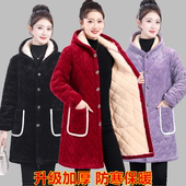 中老年女冬季 加厚棉服家居服棉袄 棉衣妈妈装 中长款 加绒罩衣大码