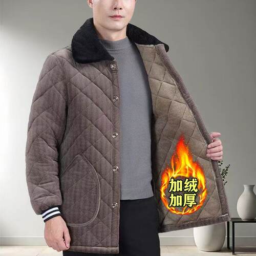 男加绒加厚防寒保暖翻领棉袄棉服