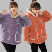 2025新款 秋冬宽松加绒加厚罩衣女外穿小个子妈妈加厚保暖棉衣外套