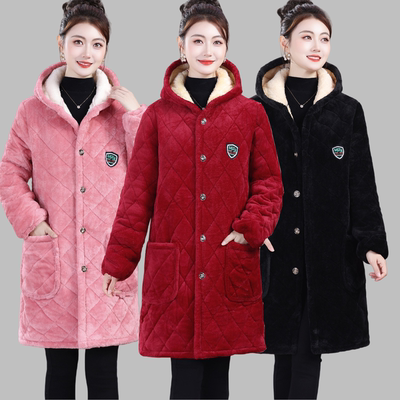 中长款加绒罩衣大码棉衣保暖妈妈