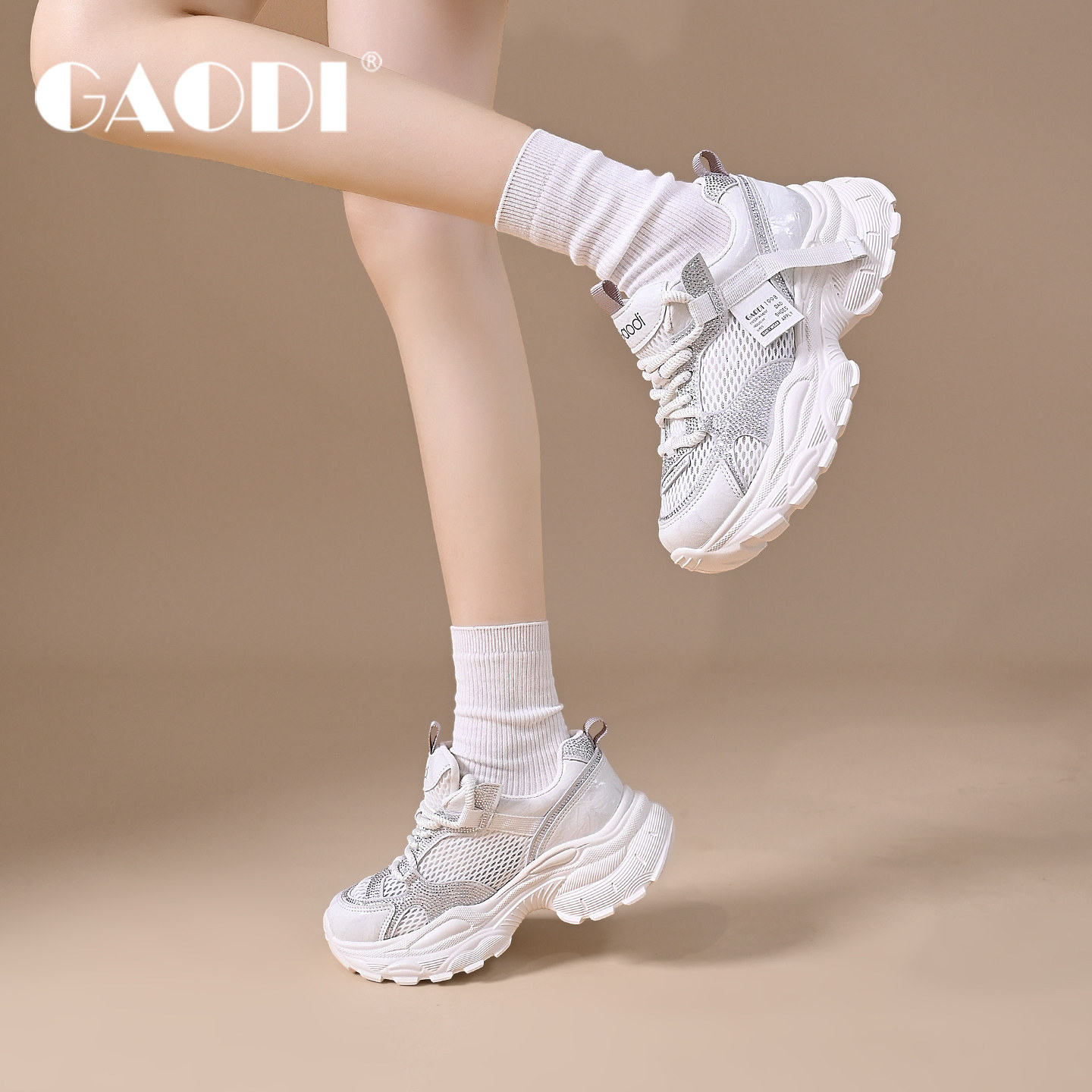 高蒂厚底老爹鞋女款小个子增高透气网面运动鞋2026新款休闲鞋健身