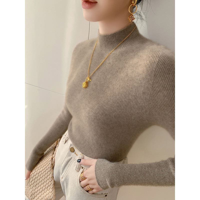 一线成衣无缝半高领山羊绒衫女修身打底衫针织内搭毛衣显瘦针织衫