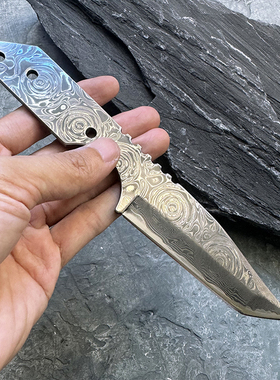 大马士革SKD11钢芯水果刀吃手把肉小刀DIY手工制作刀胚五金配件