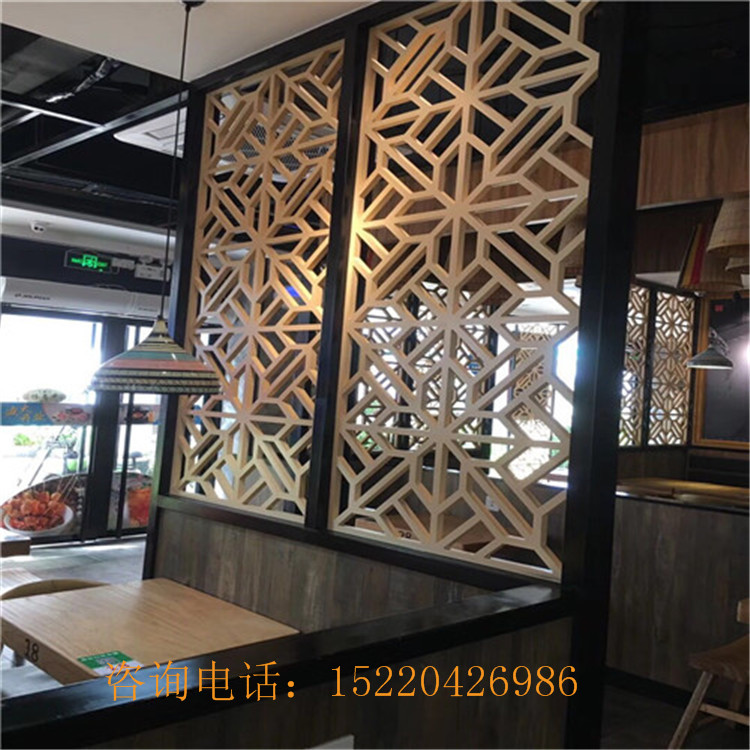 定制名宿装饰铝合金中式断桥铝窗户镂空雕刻屏风木纹方管焊接花格
