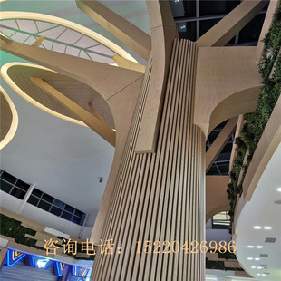 定制商场室内生态木纹护墙板弧形造型立面铝单板装饰镂空雕刻焊接