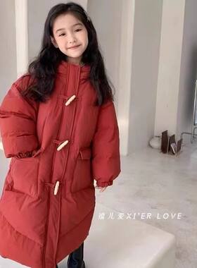 女童2024新款棉服洋气中长款过膝加厚棉袄中大童休闲冬装时髦外套