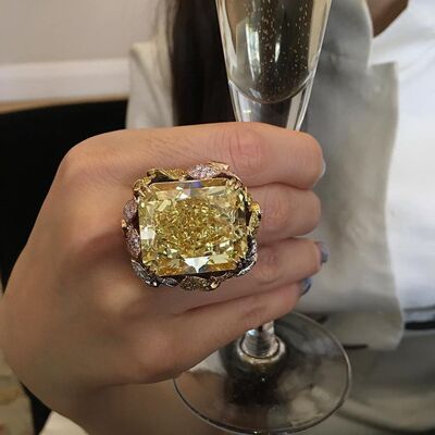 夸张镶嵌香槟色欧美风镀黄金戒指