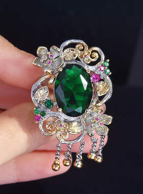 仿真祖母绿锆石双色戒指