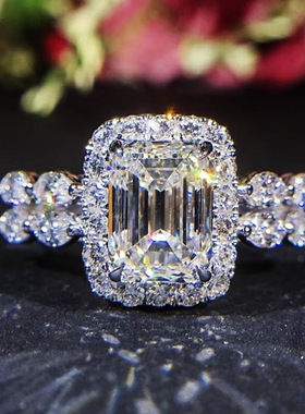 公主风方形求婚克拉钻石戒指