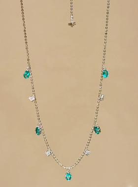 湖水蓝帕拉伊巴绿吊坠流苏项链女