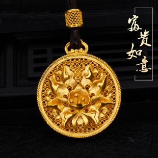 Young古法富贵如意平安扣 老挝砂金镀金黄金色吊坠新款圆花朵项链