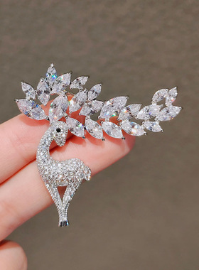 奢华一路胸针ins氧化锆麋鹿西装