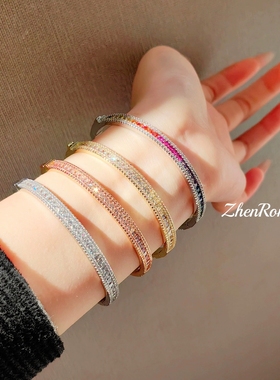 Young小红书爆款轻奢彩宝手镯重工镶高碳钻七彩碧玺弹簧卡扣手环