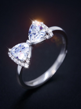 Young镀925银戒指时尚甜美蝴蝶结指环开口食指戒女士气质礼物饰品