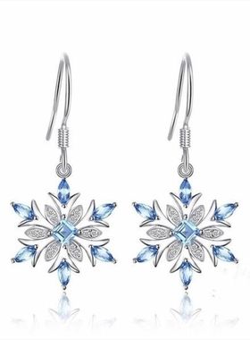 Young跨境浅蓝色托帕石耳环欧美时尚女雪花耳饰ebay亚马逊wish