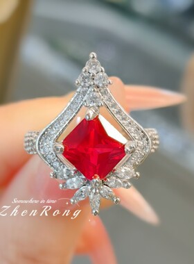 培育鸽血红宝石戒指女