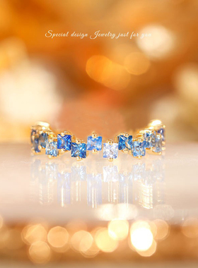 糖果系蓝宝石柔蓝戒指彩女