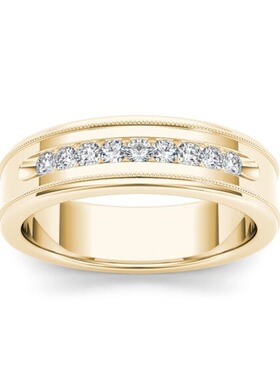 黄金色璀璨单排欧美订婚指环热卖