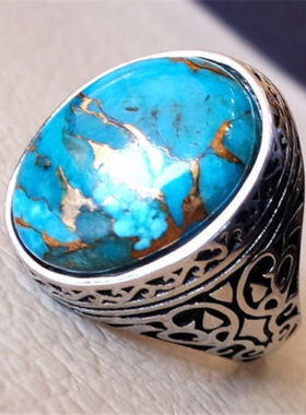 亚马逊镶嵌天然绿松石复古银饰品