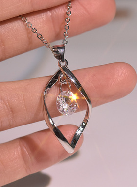 日韩风银饰旋转锆石项链吊坠