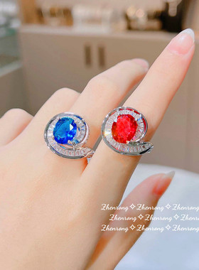 Young爱德华时期风格设计皇家蓝蓝宝石戒指 扭转乾坤红钻戒指女