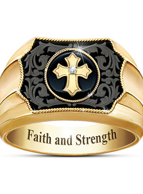 欧美风黄金色仿真黑玛瑙男士戒指