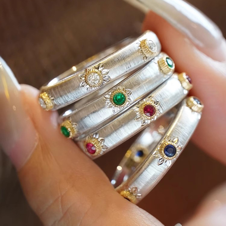 双色手工拉丝雕金工艺戒指