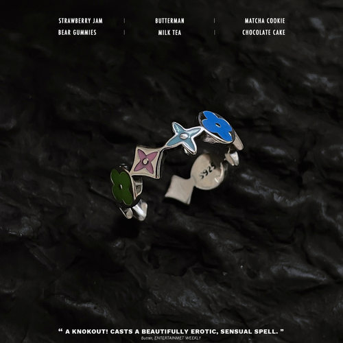 滴釉老骨花四叶草戒指耳扣