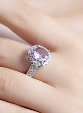 youngwish粉水晶镶钻蛋形戒指