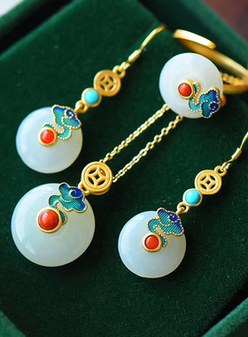young古法珐琅彩祥云玉石平安扣