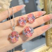 Young帕拉伊巴湖蓝鸽子蛋吊坠项链高碳钻耳钉粉钻戒指彩宝套装 女