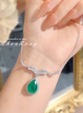 法式带棉祖母绿套链项链女