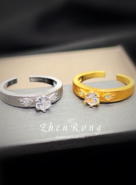布家织纹雕金手工拉丝窄面戒指