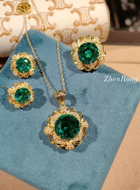 Young封底设计仿真皇家蓝吊坠女重工彩宝吊坠开口戒指拉丝套装女