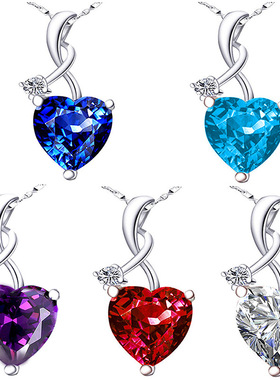 爱心形吊坠欧美蓝色托帕石项链