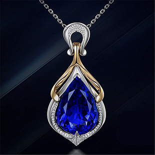 Young蓝色吊坠大裸石20克拉5A级坦桑石吊坠镶钻黄金分色彩色宝石