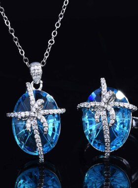 超仙蝴蝶结开口海蓝宝项链吊坠