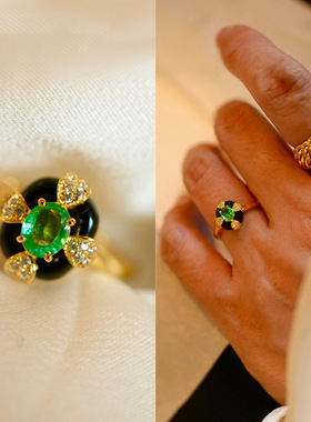 复古仿真天然祖母绿戒指女