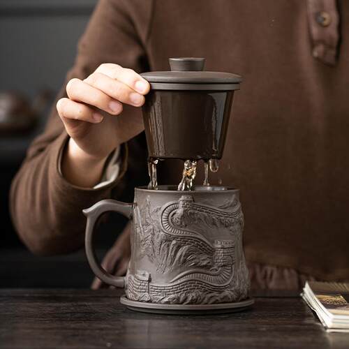 紫砂茶水分离带盖过滤办公杯礼盒