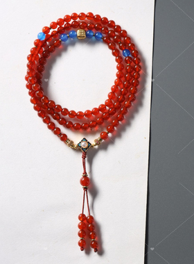 【壮的响亮】烟霞落照红玛瑙/蓝玛瑙沙金配饰108颗手链手串新中式