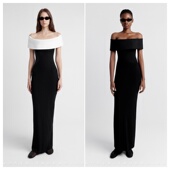 酷飒大女主弧形一字肩曲线长裙修身 越南小众2025年夏季 新款 连衣裙