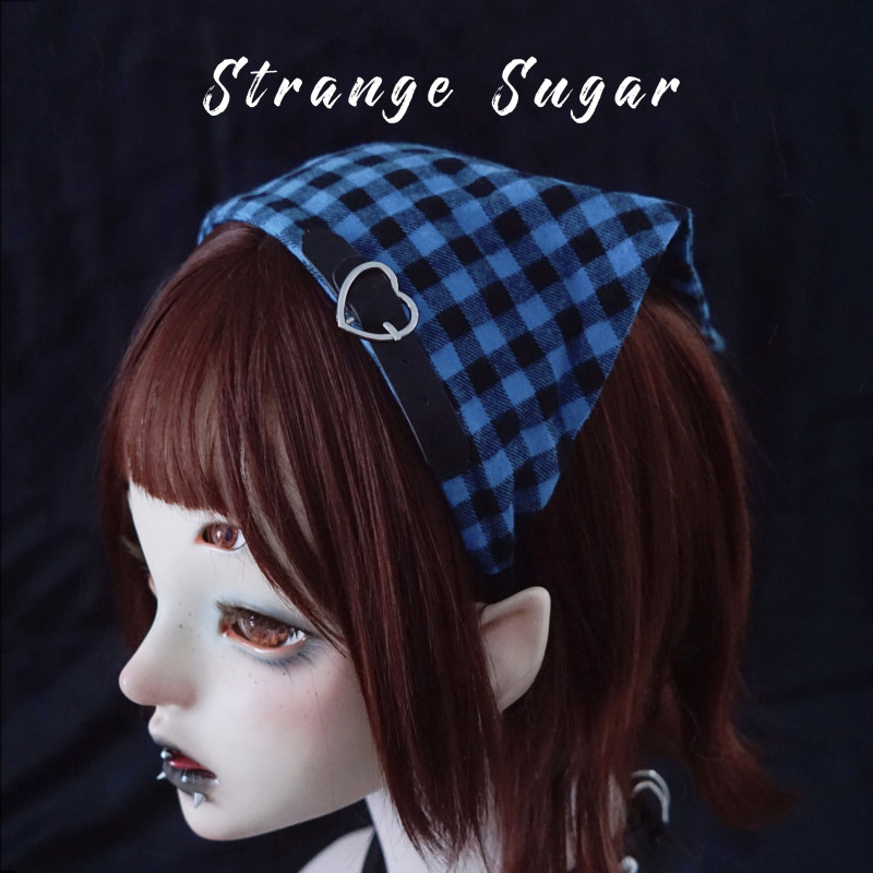 怪糖饰物集原创手工三角巾发箍头箍亚文化土酷千禧暗黑系格子黑蓝,饰品/流行首饰/时尚饰品新,发饰,淘宝优惠券,粉丝福利购,淘宝优惠卷