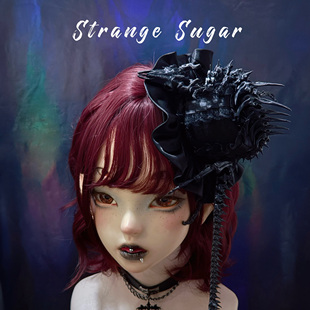 怪糖饰物集原创手工龙骨骨骸缎面小礼帽发夹边夹暗黑黑色