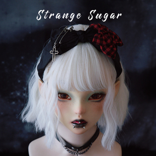 怪糖饰物集原创手工十字别针红黑格蝴蝶结发箍头箍亚文化红黑色