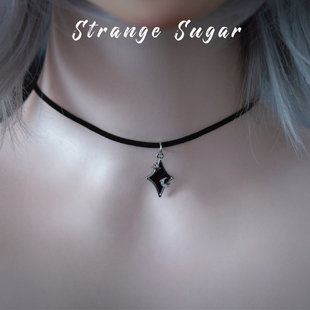 怪糖饰物集原创手工黑色星星吊坠颈链项链锁骨链暗黑亚文化黑色